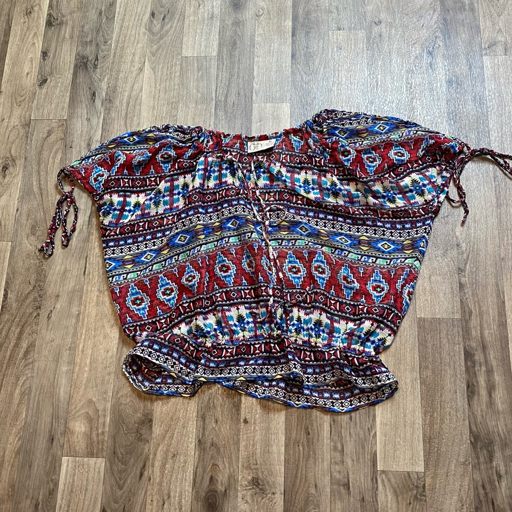 Vintage DCC Colorful Boho Cold Shoulder Sheer Blouse Size XL